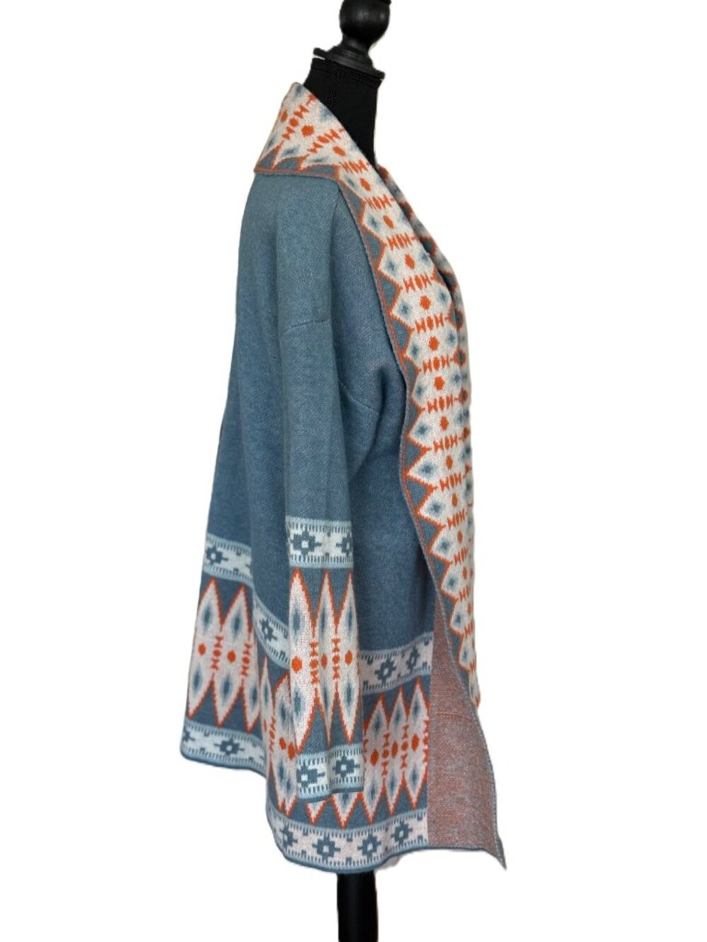 Aztec Print Open Front Cardigan | Orange Blue White | Womens XL - Picture 11 of 13